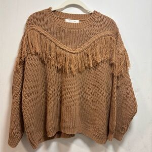Mustard Seed Tan Fringe Knit Sweater